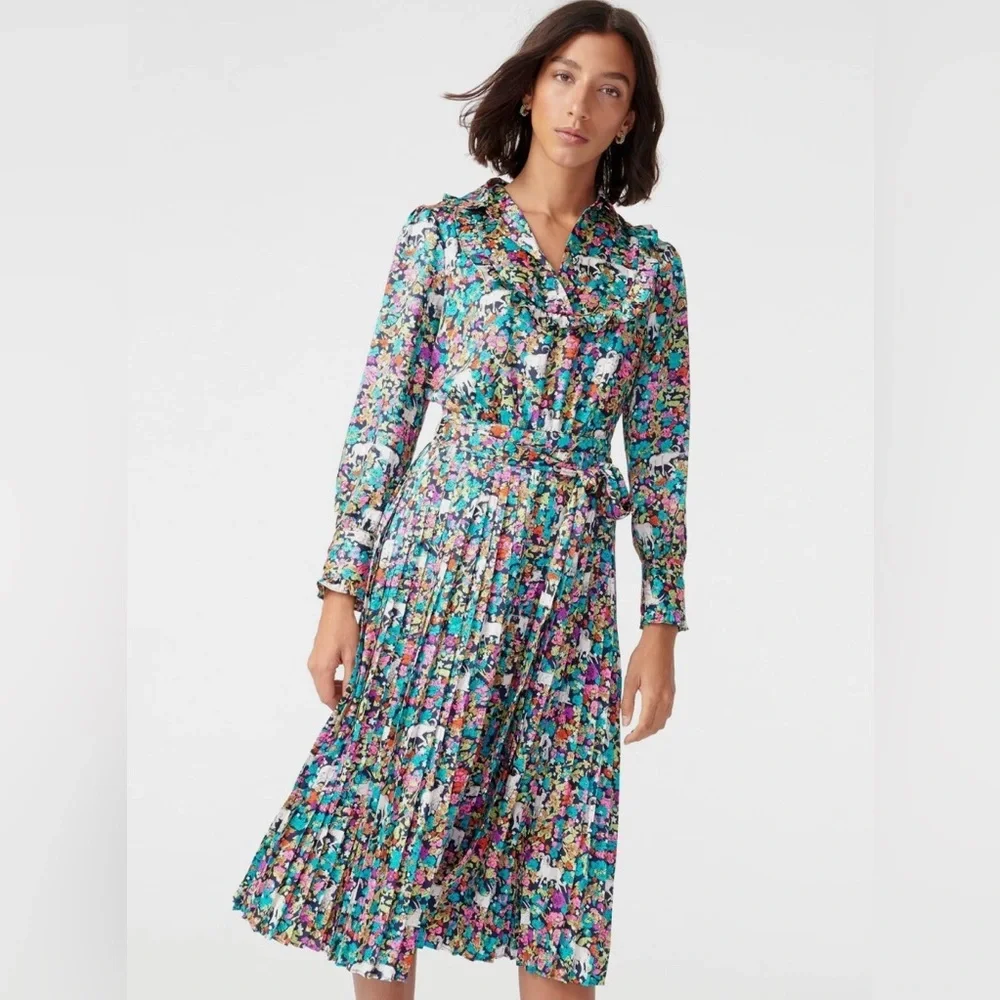 NWT Spring Summer Minimalist Retro J. Crew Animal Floral Print Dress - Picture 3 of 17